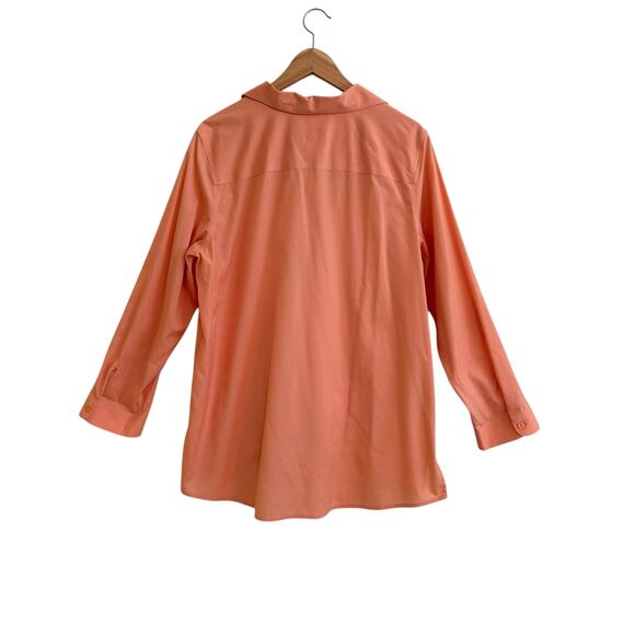 Chico’s No Iron Button Down Sz 3 XL Sz 16 Peach Orange Tunic Length Coastal Prep - Picture 4 of 6